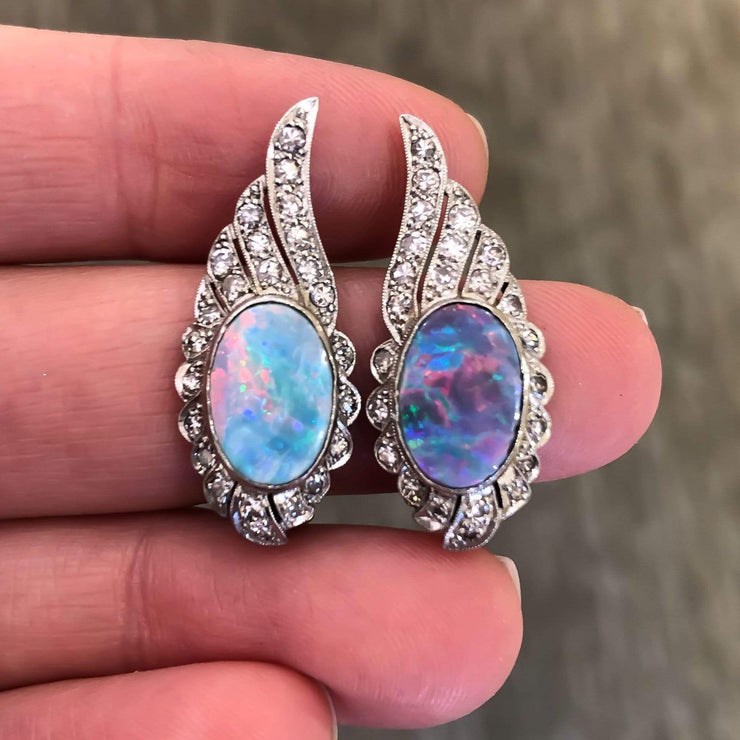 Mark Areias Jewelers Jewellery & Watches Australian Opal & Diamond Platinum Wing Clip-on Earrings .75dtw