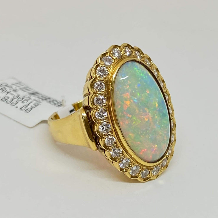 Mark Areias Jewelers Jewellery & Watches Australian Oval Cabochon Opal & Diamond 18K Yellow Gold Hand Fabricated Ring