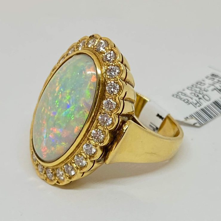 Mark Areias Jewelers Jewellery & Watches Australian Oval Cabochon Opal & Diamond 18K Yellow Gold Hand Fabricated Ring