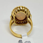 Mark Areias Jewelers Jewellery & Watches Australian Oval Cabochon Opal & Diamond 18K Yellow Gold Hand Fabricated Ring
