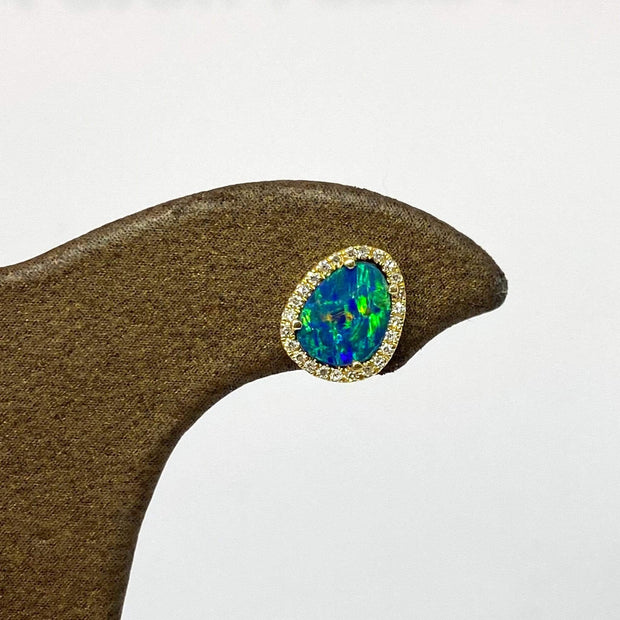 Mark Areias Jewelers Jewellery & Watches Black Opal Freeform Doublet Diamond Halo Post Earrings 14KY