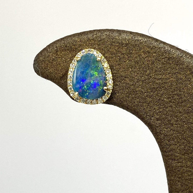 Mark Areias Jewelers Jewellery & Watches Black Opal Freeform Doublet Diamond Halo Post Earrings 14KY