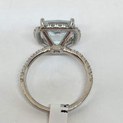 Mark Areias Jewelers Jewellery & Watches Blue Cushion Aquamarine & Halo Diamond Ring 14K White Gold 3.95 Carat