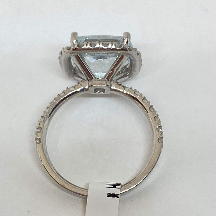 Mark Areias Jewelers Jewellery & Watches Blue Cushion Aquamarine & Halo Diamond Ring 14K White Gold 3.95 Carat