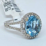 Mark Areias Jewelers Jewellery & Watches Blue Oval Aquamarine & Halo Diamond Ring 14K White Gold 3.41 Carat