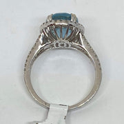 Mark Areias Jewelers Jewellery & Watches Blue Oval Aquamarine & Halo Diamond Ring 14K White Gold 3.41 Carat