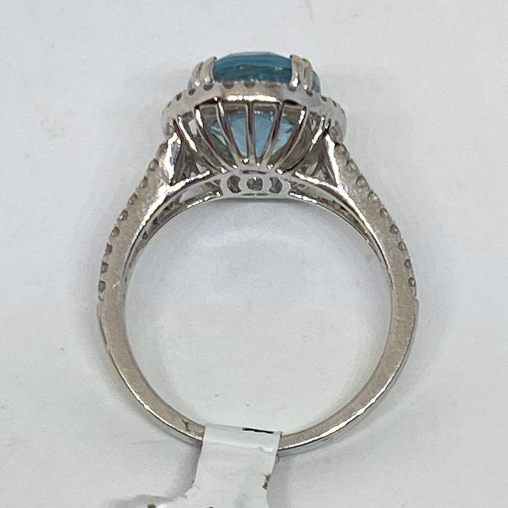 Mark Areias Jewelers Jewellery & Watches Blue Oval Aquamarine & Halo Diamond Ring 14K White Gold 3.41 Carat