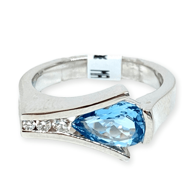 Mark Areias Jewelers Jewellery & Watches Blue Pear Aquamarine & Diamond Ring Channel Set 18K White Gold .95 Carat