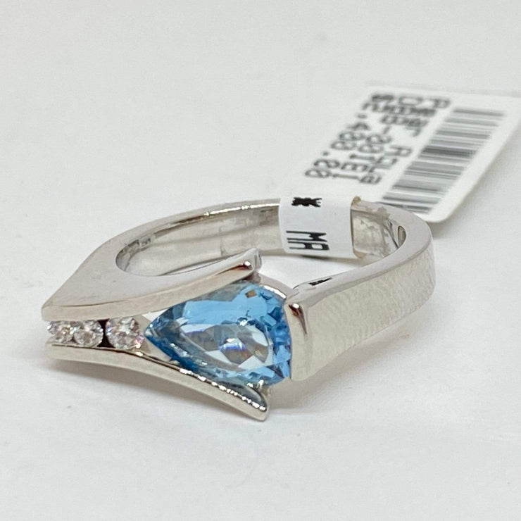 Mark Areias Jewelers Jewellery & Watches Blue Pear Aquamarine & Diamond Ring Channel Set 18K White Gold .95 Carat