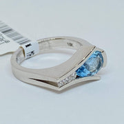 Mark Areias Jewelers Jewellery & Watches Blue Pear Aquamarine & Diamond Ring Channel Set 18K White Gold .95 Carat