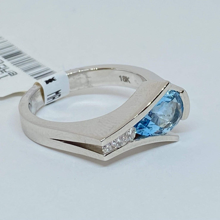 Mark Areias Jewelers Jewellery & Watches Blue Pear Aquamarine & Diamond Ring Channel Set 18K White Gold .95 Carat