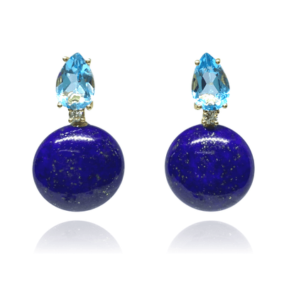 Mark Areias Jewelers Jewellery & Watches "Bonbon" Earrings with Natural Blue Lapis and Blue Topaz, 18K Yellow Gold