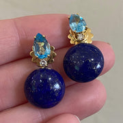 Mark Areias Jewelers Jewellery & Watches "Bonbon" Earrings with Natural Blue Lapis and Blue Topaz, 18K Yellow Gold