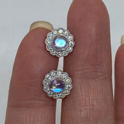 Mark Areias Jewelers Jewellery & Watches Cabochon Natural Moonstone & Diamonds Pave Halo Post Earrings 14K White Gold