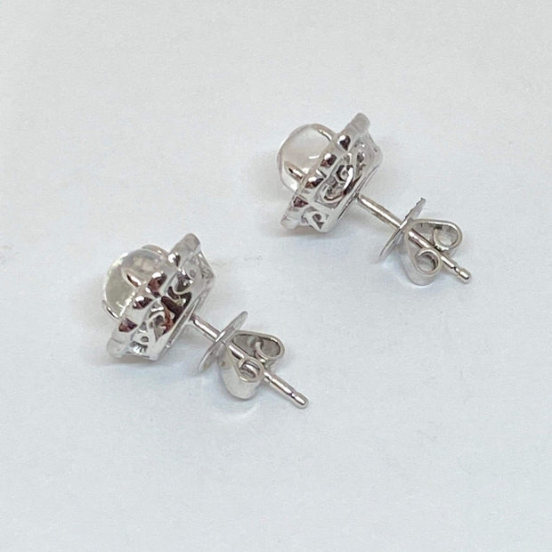 Mark Areias Jewelers Jewellery & Watches Cabochon Natural Moonstone & Diamonds Pave Halo Post Earrings 14K White Gold