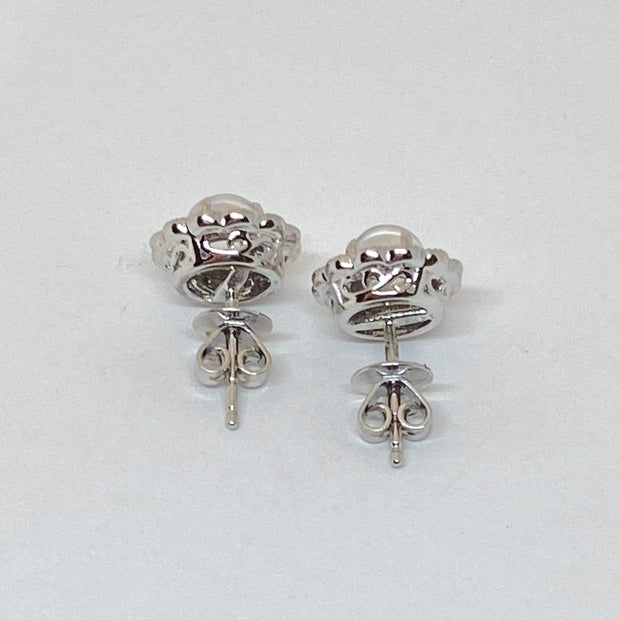 Mark Areias Jewelers Jewellery & Watches Cabochon Natural Moonstone & Diamonds Pave Halo Post Earrings 14K White Gold