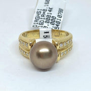 Mark Areias Jewelers Jewellery & Watches Chocolate Cognac Pearl Solitaire Ring w/Pave Diamonds 14K Yellow Gold 9.50mm