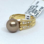 Mark Areias Jewelers Jewellery & Watches Chocolate Cognac Pearl Solitaire Ring w/Pave Diamonds 14K Yellow Gold 9.50mm