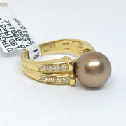 Mark Areias Jewelers Jewellery & Watches Chocolate Cognac Pearl Solitaire Ring w/Pave Diamonds 14K Yellow Gold 9.50mm