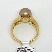 Mark Areias Jewelers Jewellery & Watches Chocolate Cognac Pearl Solitaire Ring w/Pave Diamonds 14K Yellow Gold 9.50mm