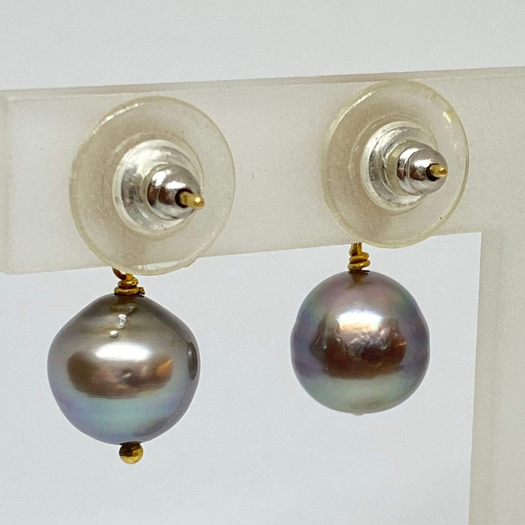 Mark Areias Jewelers Jewellery & Watches Cultured Tahitian Pearl Dangle Post Earrings 22K Yellow Gold 11mm