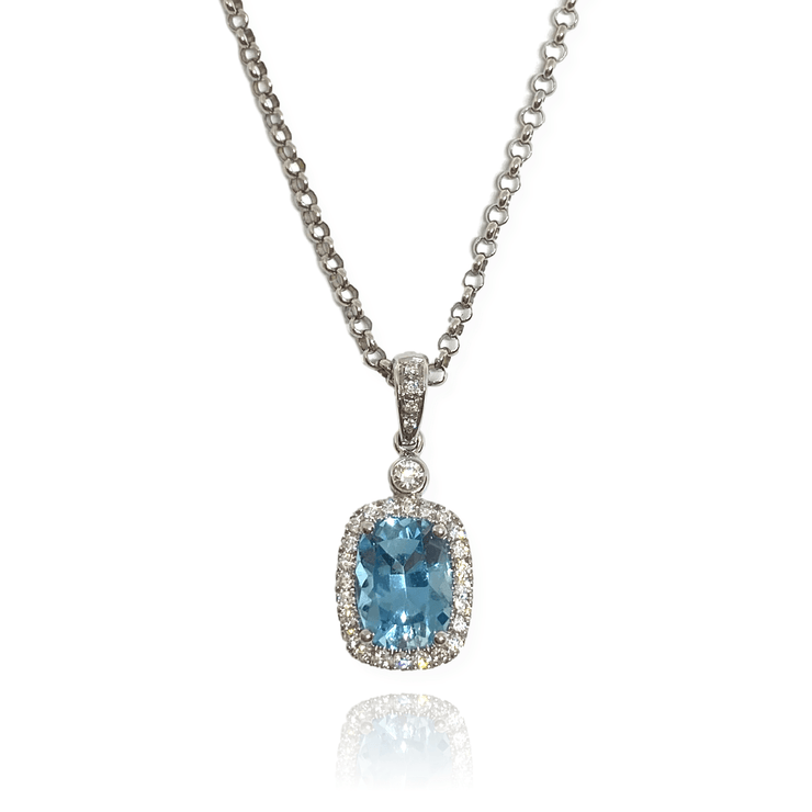 Mark Areias Jewelers Jewellery & Watches Cushion Aquamarine & Diamond Pendant 14K White Gold 2.17 Carat
