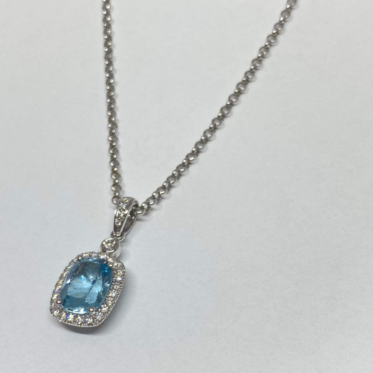 Mark Areias Jewelers Jewellery & Watches Cushion Aquamarine & Diamond Pendant 14K White Gold 2.17 Carat