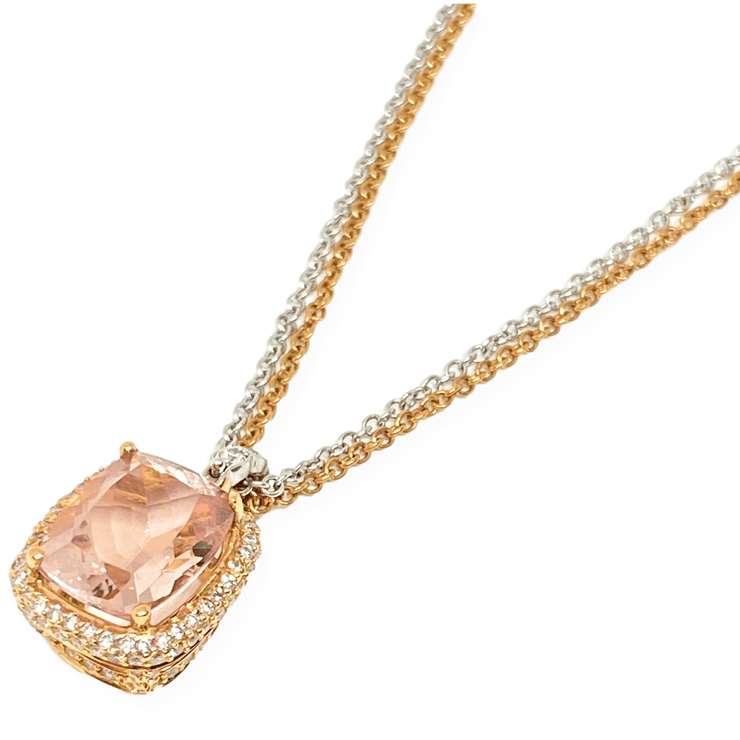 Mark Areias Jewelers Jewellery & Watches Cushion Pink Morganite & Diamond Pendant 18K Rose & White Gold 9x11mm