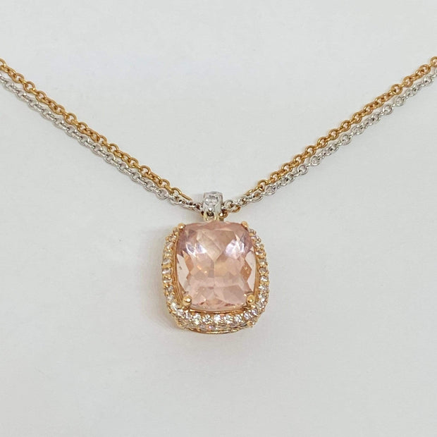 Mark Areias Jewelers Jewellery & Watches Cushion Pink Morganite & Diamond Pendant 18K Rose & White Gold 9x11mm