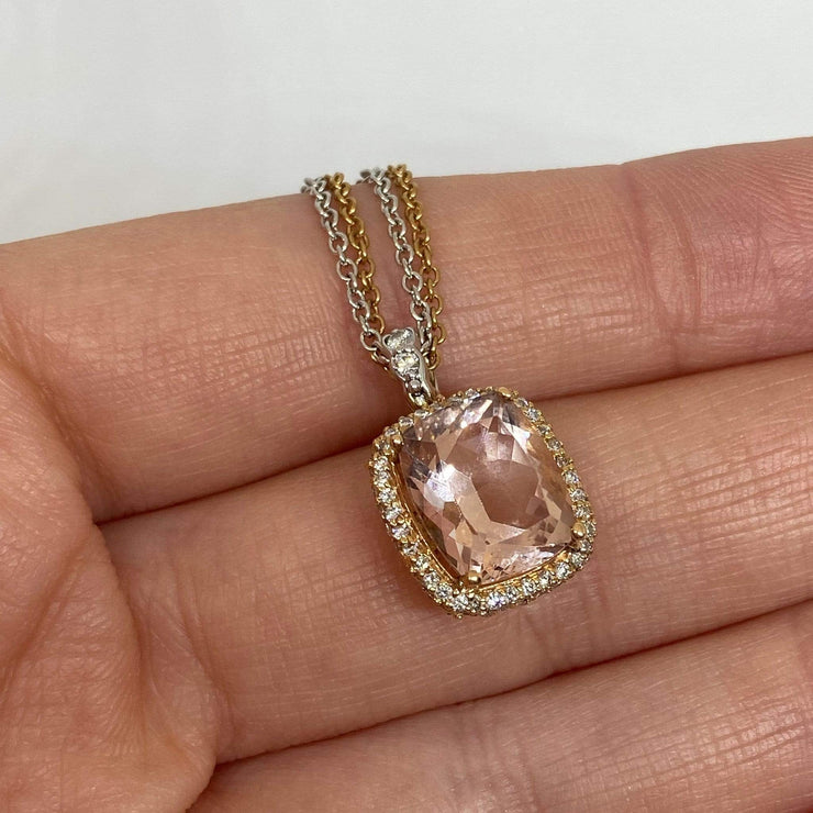 Mark Areias Jewelers Jewellery & Watches Cushion Pink Morganite & Diamond Pendant 18K Rose & White Gold 9x11mm