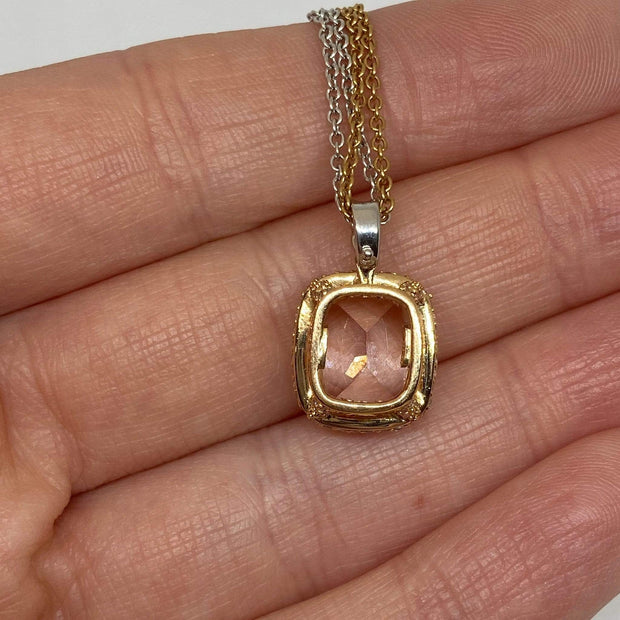 Mark Areias Jewelers Jewellery & Watches Cushion Pink Morganite & Diamond Pendant 18K Rose & White Gold 9x11mm