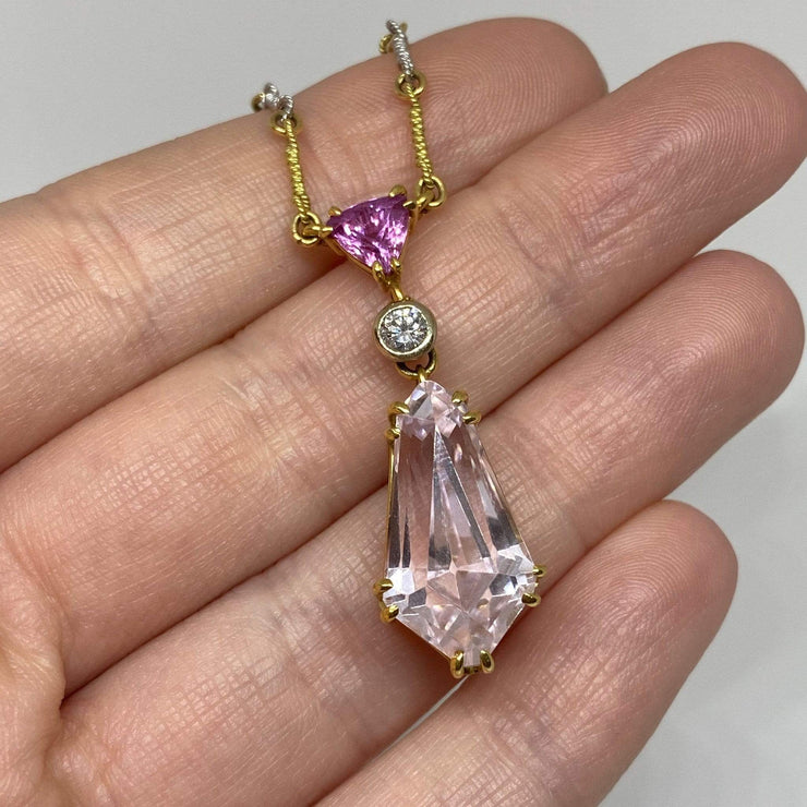 Mark Areias Jewelers Jewellery & Watches Custom Handmade 14.49CT Kunzite, Pink Sapphire, Diamond 18K Two-Tone Necklace