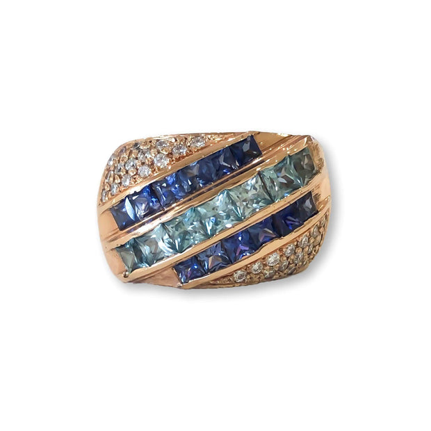 Mark Areias Jewelers Jewellery & Watches Custom Handmade Blue Sapphire & Blue Zircon 18K Rose Gold Ring