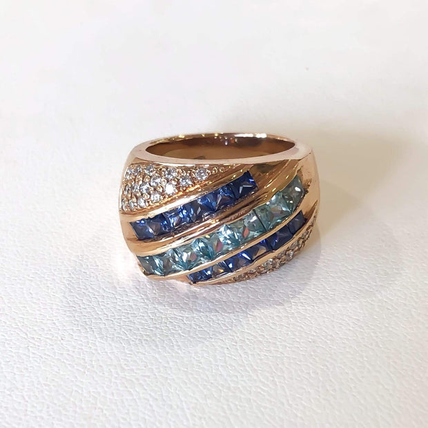 Mark Areias Jewelers Jewellery & Watches Custom Handmade Blue Sapphire & Blue Zircon 18K Rose Gold Ring