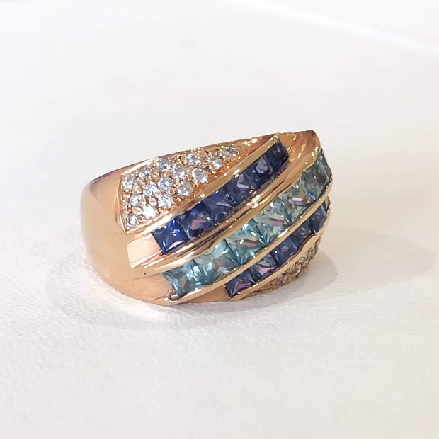 Mark Areias Jewelers Jewellery & Watches Custom Handmade Blue Sapphire & Blue Zircon 18K Rose Gold Ring