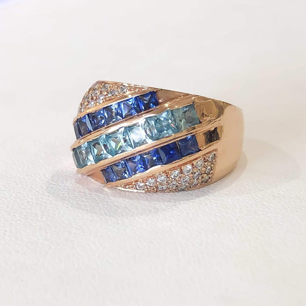 Mark Areias Jewelers Jewellery & Watches Custom Handmade Blue Sapphire & Blue Zircon 18K Rose Gold Ring