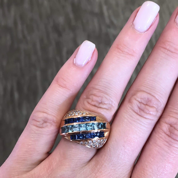 Mark Areias Jewelers Jewellery & Watches Custom Handmade Blue Sapphire & Blue Zircon 18K Rose Gold Ring