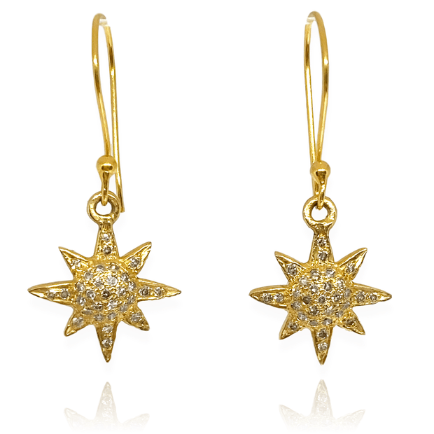 Mark Areias Jewelers Jewellery & Watches Dainty Pave Diamond Star Dangle Earrings Shepherd Hook 18K Yellow Gold