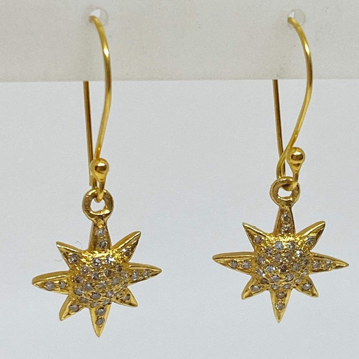 Mark Areias Jewelers Jewellery & Watches Dainty Pave Diamond Star Dangle Earrings Shepherd Hook 18K Yellow Gold