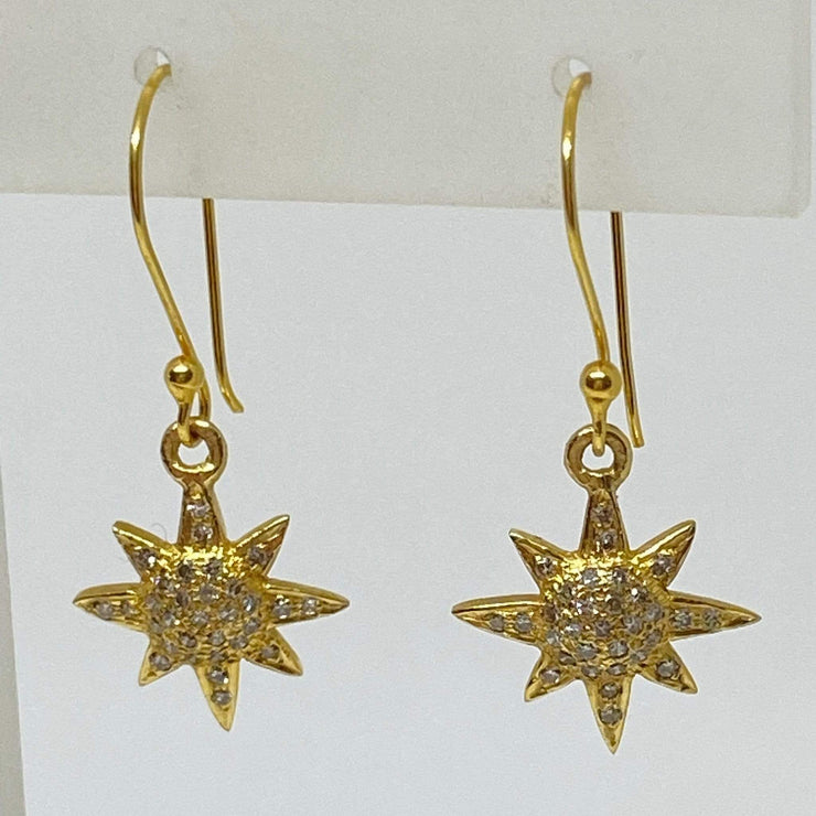 Mark Areias Jewelers Jewellery & Watches Dainty Pave Diamond Star Dangle Earrings Shepherd Hook 18K Yellow Gold