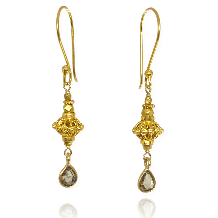 Mark Areias Jewelers Jewellery & Watches Dainty Pear Shape Champagne Diamond Bali Dangle Earrings 18K Yellow Gold