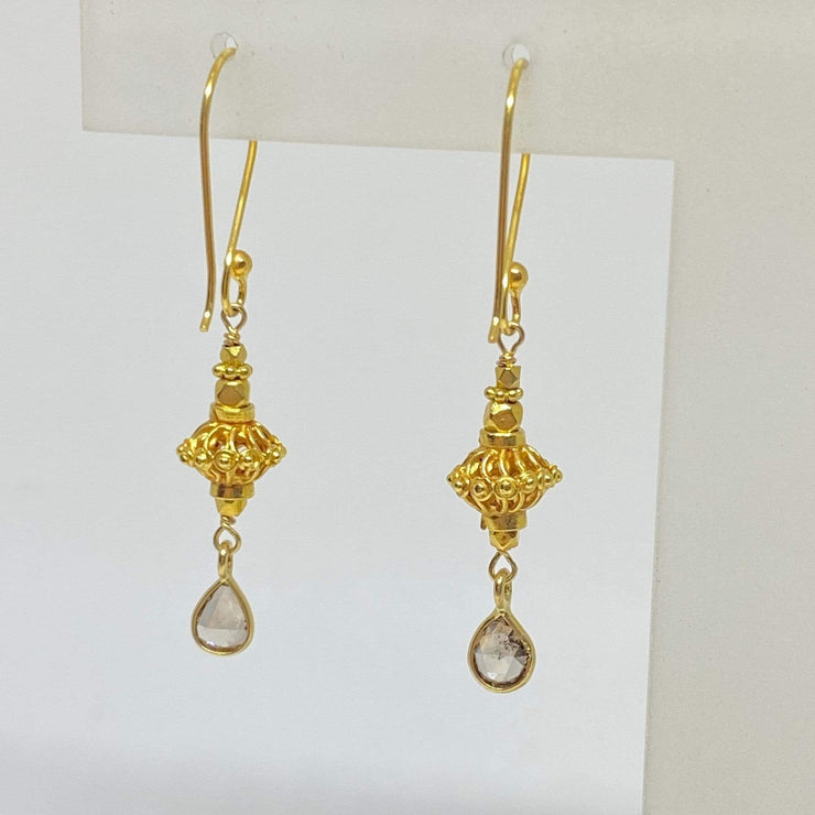 Mark Areias Jewelers Jewellery & Watches Dainty Pear Shape Champagne Diamond Bali Dangle Earrings 18K Yellow Gold