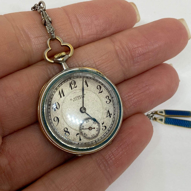 Mark Areias Jewelers Jewellery & Watches E. Gubelin Watch Pendant Platinum & 18KY Blue Guilloche Filigree Diamond 28mm