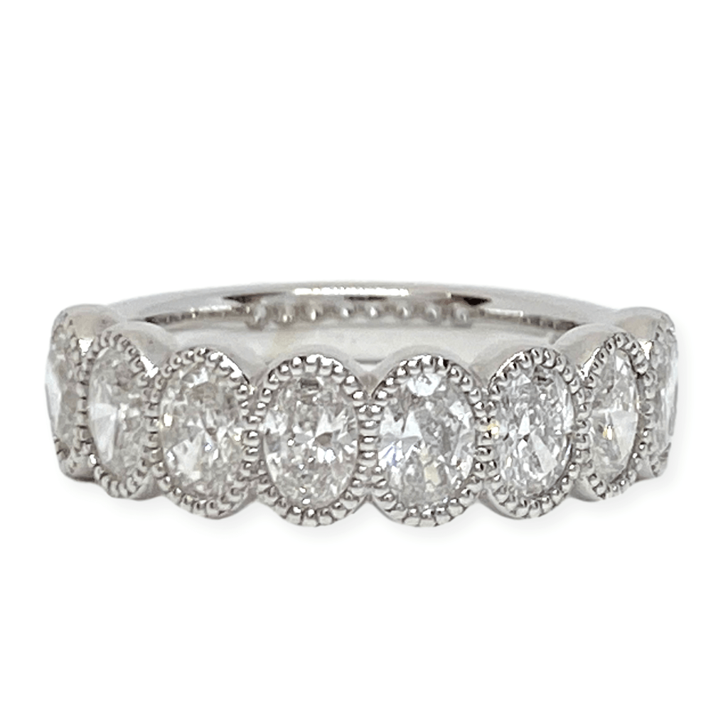 Eight Fancy Oval Diamond Milgrain Bezel Set Band 14KW