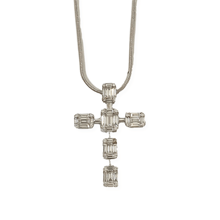 Mark Areias Jewelers Jewellery & Watches Emerald Cut Illusion Diamond Cross Pendant 14K White Gold .55 CTW