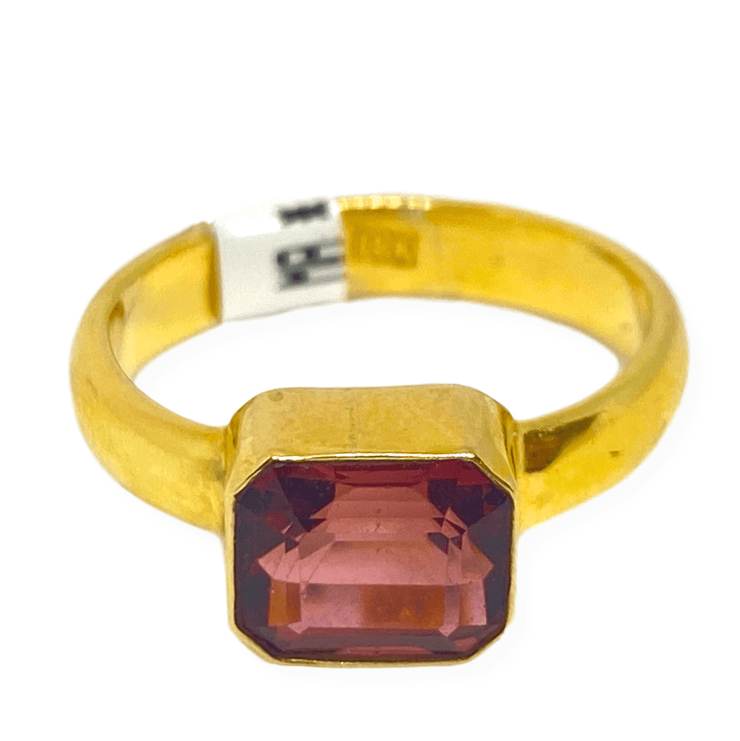 Mark Areias Jewelers Jewellery & Watches Emerald Cut Pink Tourmaline Bezel Set Solitaire Ring 18K Yellow Gold