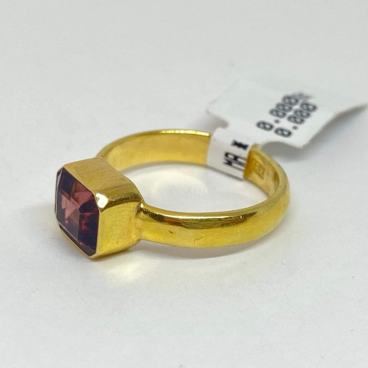 Mark Areias Jewelers Jewellery & Watches Emerald Cut Pink Tourmaline Bezel Set Solitaire Ring 18K Yellow Gold