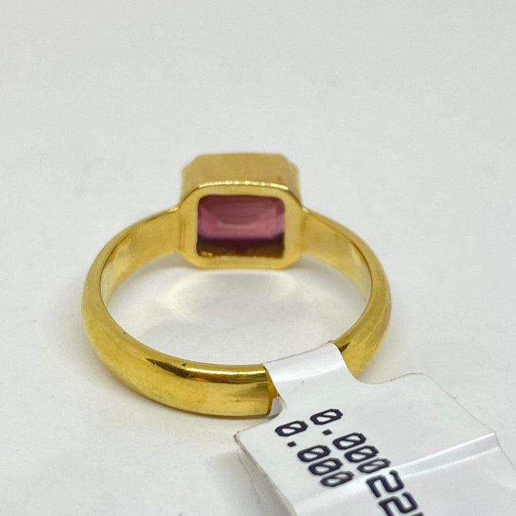 Mark Areias Jewelers Jewellery & Watches Emerald Cut Pink Tourmaline Bezel Set Solitaire Ring 18K Yellow Gold