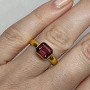 Mark Areias Jewelers Jewellery & Watches Emerald Cut Pink Tourmaline Bezel Set Solitaire Ring 18K Yellow Gold