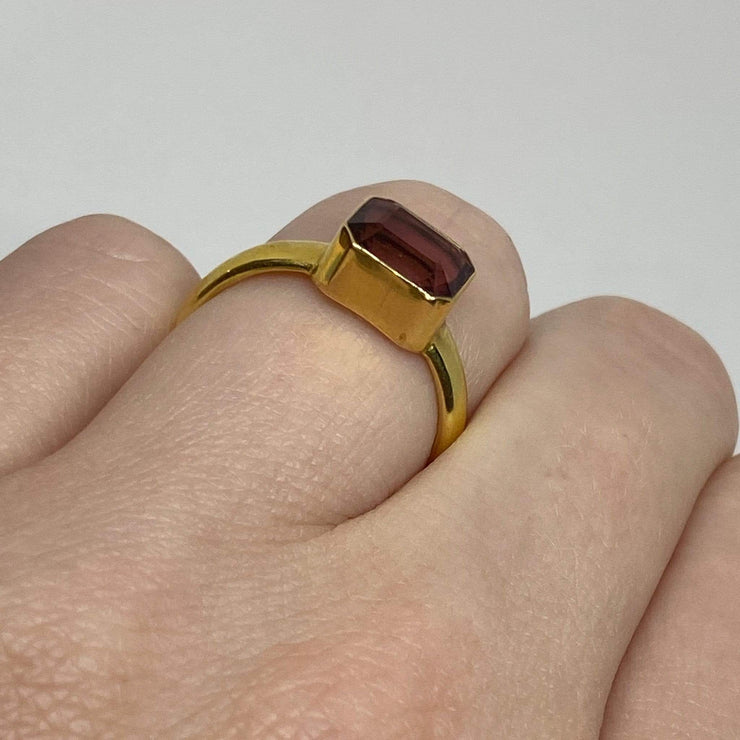 Mark Areias Jewelers Jewellery & Watches Emerald Cut Pink Tourmaline Bezel Set Solitaire Ring 18K Yellow Gold